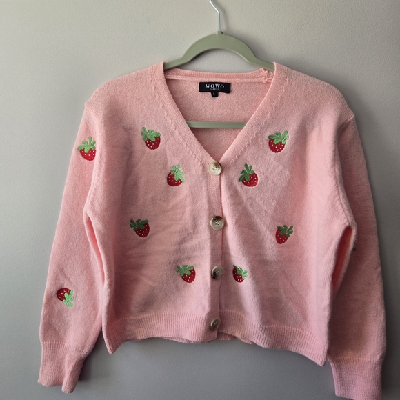 WOHO Pink Strawberry Embroidered Cardigan - Picture 2 of 8